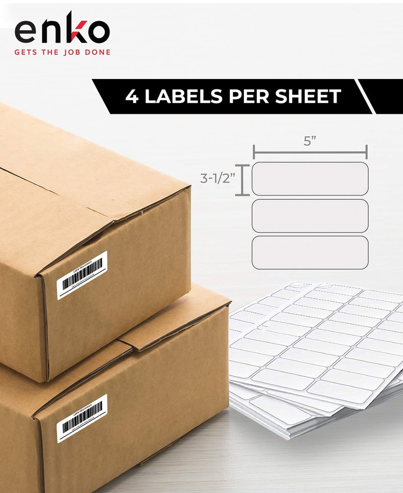 enKo Products enKo 3-1/2 x 5 inches Label - White Blank - 4 Up Per Sheet Shipping Address Mailing Labels for Laser Inkjet Printer (300 Sheets, 1200 Labels) - Image 2